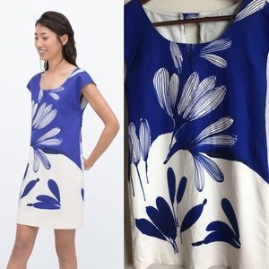 Zara mini dress print blue white USA M cotton